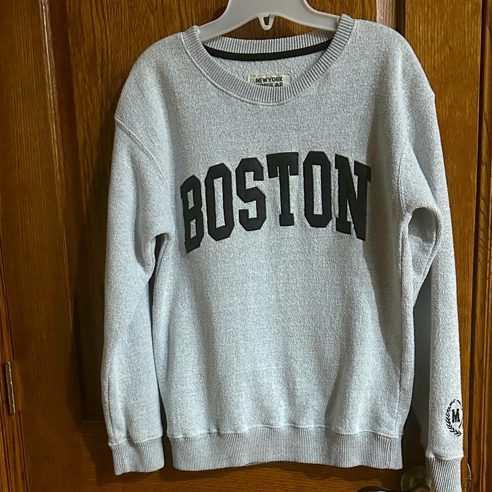 New York Popular Boston Pullover Sweatshirt  Light Gray Heather Size Small